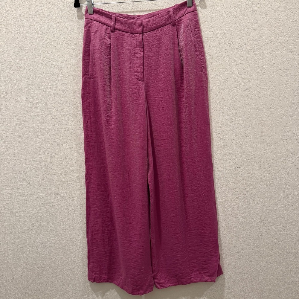 Maeve Anthropologie Magenta Pink Hammered Satin Wide Leg Trousers Size 6 NEW